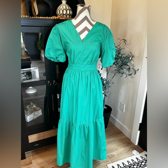 🆕 NWT French Connection Women's Bubble Sleeve Poplin Green Maxi Dress Size Large - Picture 1 of 7